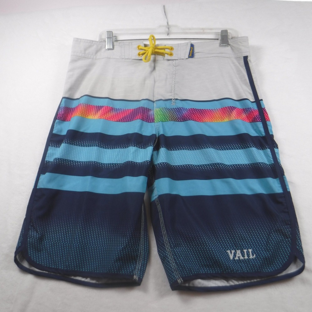 Banana Boat Mens Board Shorts Large Vail Striped Blue Rainbow UPF 50 Fast‎ Dry